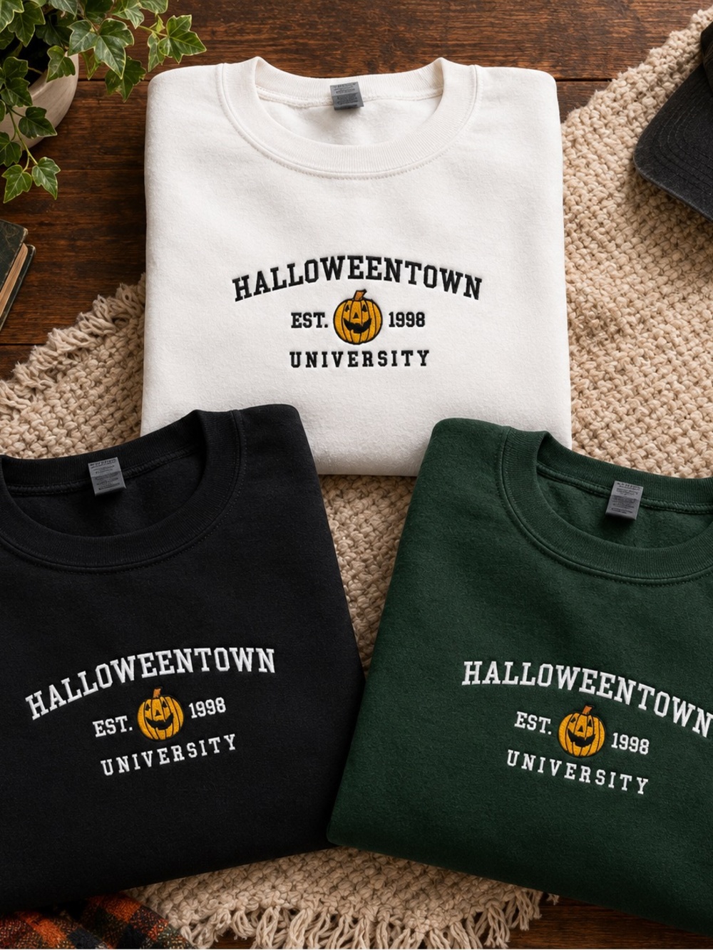 Gildan Halloweentown University Crewneck Sweatshirt - White, Black, Green